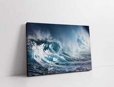 Quadro stampa su tela onde rotanti che si infrangono. Quadro mare, colori blu intenso