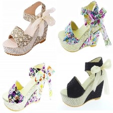 Scarpe Tacco alto Donna Sandali Sexy Comodi Eleganti Beige Zeppa