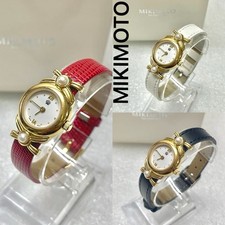 Orologio Mikimoto Pearl Akoya 2 perle cassa ovale oro cinturino cambio 3 cint...