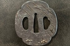 Tsuba Plum Bird intarsiato