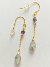 Orecchini pendenti in argento 925 laminato oro con ametista prehnite ed ematite 