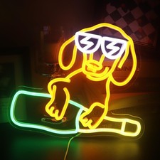 Cartello al neon con cane bassotto, regalo per amanti del vino, (D8b)