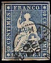 95000g - SVIZZERA - FRANCOBOLLO - ZM # 23 G Filo Nero 0,15 micron - USATO - LUX