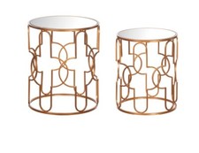 Set 2 Tavolini Rotondi Decorazione Casa Interno in Ferro e Vetro