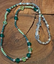 COLLANA DONNA VERDE PERLE SFACCETTATE ACCESSORI ARGENTO TIBETANO ESTATE (C10)