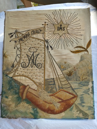 Antico quadro ricamo - quadro, voto