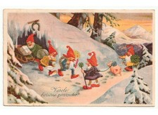 gnomi miniera portafortuna maiale antica cartolina Buon Natale Vesele Bozicne