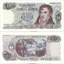 ARGENTINA NOTA 10 PESOS (1976) SUFFISSO PORTA-ZALDUENDO E B# 2362 P 300 UNC