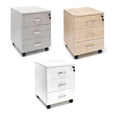 CASSETTIERA UFFICIO LEGNO CHIAVE CON RUOTE SCRIVANIA TAVOLO 3 CASSETTI RIPIANI