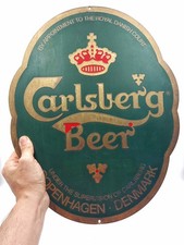 Insegna Vintage Pubblicitaria Carlsberg Beer, In Metallo Da Pub. Originale.