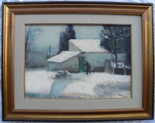 Maceo CASADEI (Forlì 1899–1992) Contadino alla stalla d'inverno OLIO cm 35x50