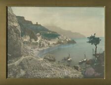 Amalfi Italia Città Marina Barche Bella Antico Dipinto a Mano 1890s Foto