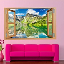 Adesivo arte parete lato lago cabina legno finestra decalcomania murales poster QJ4
