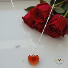 COLLANA DONNA ARGENTO 925 RODIATO CON CUORE IN AGATA ROSSA PIETRA DURA NATURALE