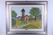 Quadro Estevan Fantuz, 70 x 50 cm. Olio su tela: Il campanile del fieno. 1977.