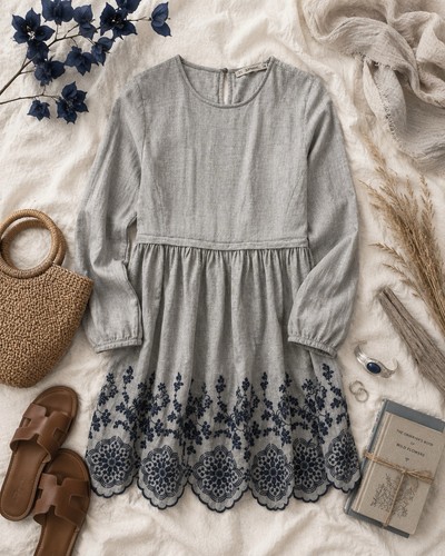 Abito zara grigio ricamato - grigio,