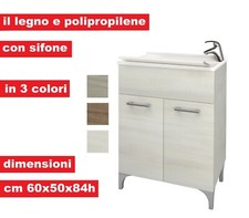Lavatoio Lavapanni in Legno Rovere e Polipropilene Mobile con Sifone cm60x50x84h