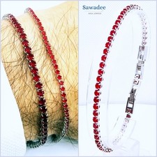 Bracciale tennis uomo donna in acciaio inox con zirconi rossi 2 mm e 3 mm