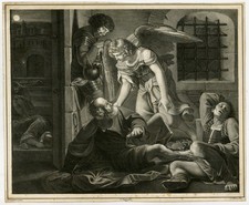 Stampa antica-RELIGIONE-SAN PIETRO-SALVATAGGIO-ANGELO-Zampieri-Heine-ca. 1827