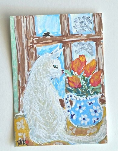 Vaso tulipani gatto bianco