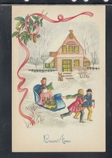 Cartolina Buon Anno Casa Ragazzi Slitta Conigli PMCE 412/3 ZA97