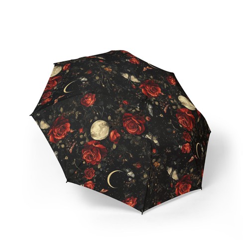 Red roses and moons umbrella - red, |
