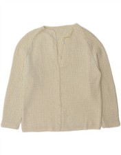 VINTAGE maglione cardigan donna UK 14 grande bianco sporco BQ09