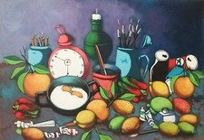 GIUSEPPE UZZACO - tecnica mista - natura morta con fichi d'india