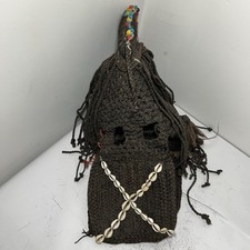 Vecchio Dogon Fibra Cappuccio Maschera Copricapo Mascherato Ballerina Africa Conchiglia Tribale Cerimoniale