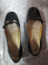 BALLERINE scarpe donna usate 38 pelle nera cinturino interno dorato punta tonda