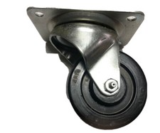 RUOTA CARRELLO GOMMA NERA PIASTRA GIREVOLE LAMIERA 100mm CON FRENO