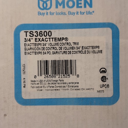 Moen ts3600 exacttemp - exacttemp, 3/4"