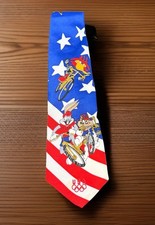 Cravatta Ciclismo Olimpico Ufficiale Looney Tunes Taz Daffy Atlanta Games Vintage 1996