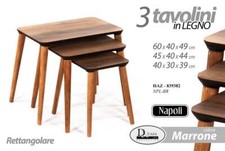 SET TRIS TAVOLINI TAVOLO PIEDI LEGNO SALOTTO MARRONE MODERNO Ø60-45-40