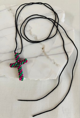 Rara collana croce rosa - , verde