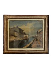 Dipinto Olio su Tela di Navigli di Milano di Achille Cattaneo Primi Novecento