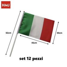 x Set 12 Pezzi Bandiera Italia Italiana Con Asta In Tessuto Misura 30x45cm hmj
