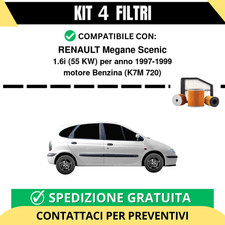 Kit 4 Filtri Tagliando per RENAULT Megane Scenic 1.6i 55 kw Benzina 1997-1999