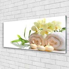 Arte da Parete 125x50 stampa Vetro Tempereto Asciugamani a candela con fiori