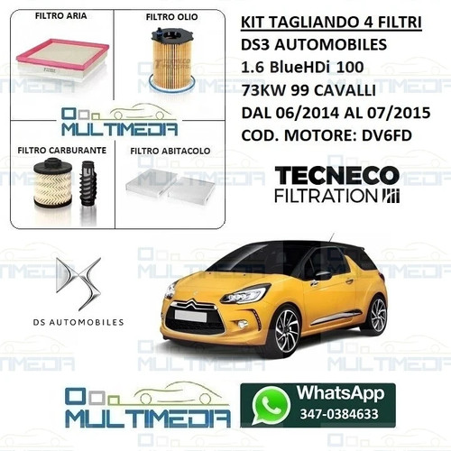 Kit tagliando filtri ds3 6 - 4, 1.6