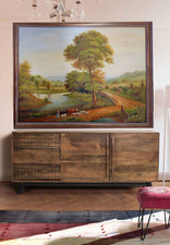 quadro dipinto a olio su tela classico paesaggio con cornice stile antico Oro