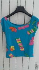 Maglietta crop estiva XS turchese a fiori colorati nuova