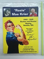 SIGNED MAE KRIER PROMOTIONAL CARD AUTOGRAPHED - WWII ROSIE THE RIVETER - CHARITY