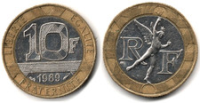 Francia 10 francs, 1989