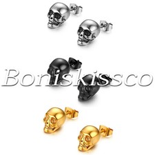 2pz Orecchini Orecchini Uomo Punk Vintage Hip Hop Acciaio Inox Teschio Traforato