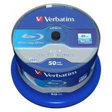 50 BD-R SL Verbatim Datalife 25GB 6x Blu-ray Hard Coat Cake Box 43838