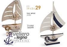 BARCA VELIERO DECORATIVA LEGNO TIMONE CORDE VELA MARE PESCI MARINA 29*19*5