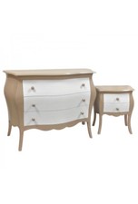 Gruppo Como' e Comodini in Legno Mod.Bombato Laccato Tortora e Bianco