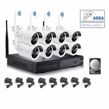 KIT VIDEOSORVEGLIANZA WIRELESS FULL HD IP 8 TELECAMERE NVR LAN REMOTO AHD HD 320