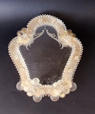 ♥ ELEGANTE SPECCHIO DA MURO CORNICE IN VETRO DI MURANO CON FIORI VINTAGE ANNI 70